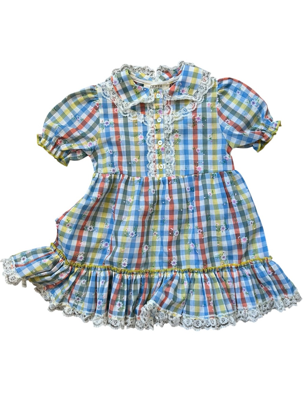 Numi Toddler Dress Primary Plaid Floral With Ruffles 3 Years Lace Stunning